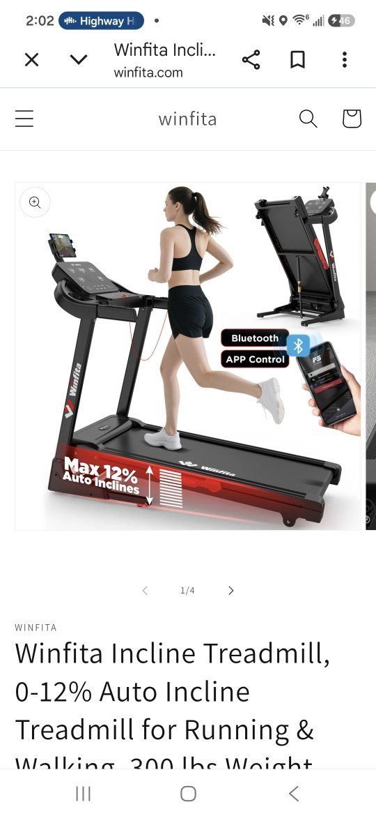 Winfita T732 Incline Treadmill with Bluetooth & App Control - Max 12% Auto Incline