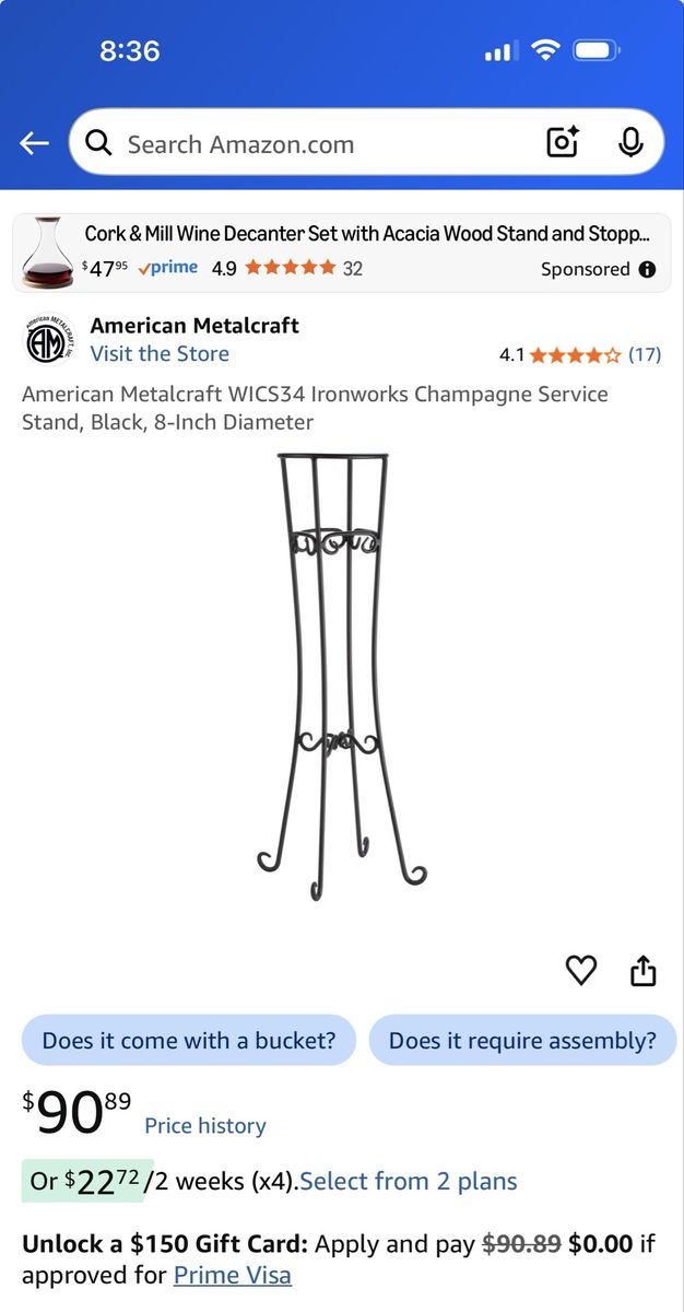 American Metalcraft WICS34 Ironworks wine/Champagne Service Stand Black 8-Inch brand new.