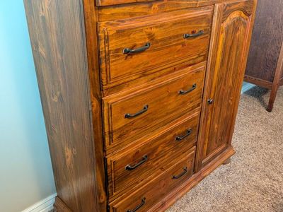 Solid Wood Armoire Dresser with 8 Drawers and Cabinet Storage - Rich Brown Finish