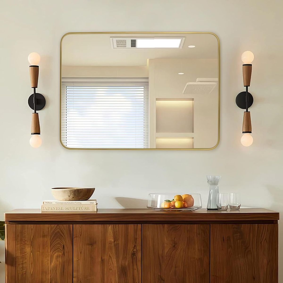 30"x36" Rounded Rectangle Metal Vanity Mirror, Gold