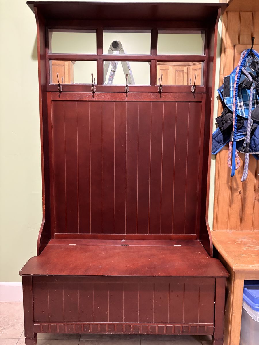 Hall Tree with Storage Bench and Coat Rack - Dark Wood