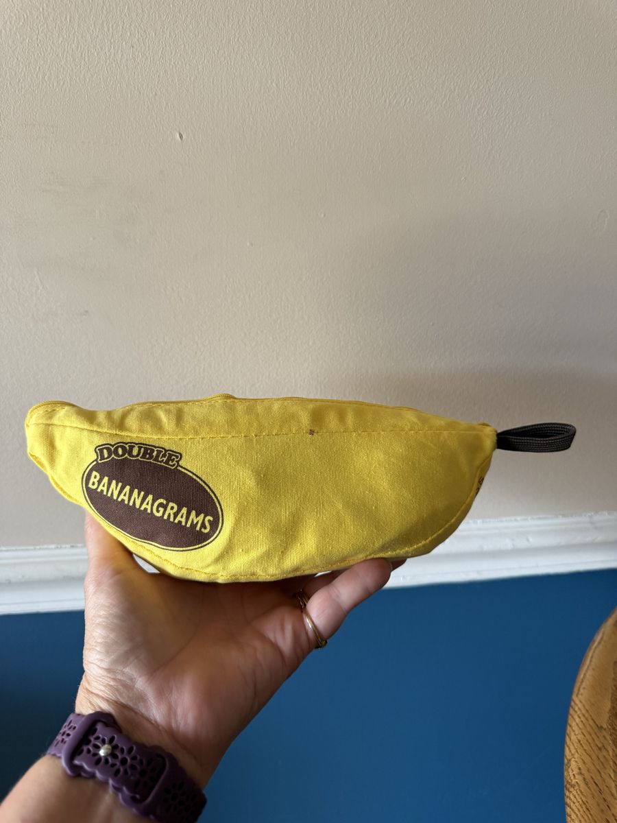 Double Bananagrams Word Game with Yellow Banana Pouch and Tiles