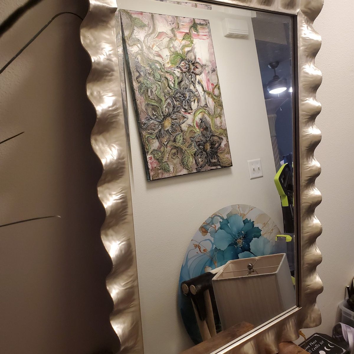 Gorgeous 48x29 Hammered Silver Metal Mirror; fcfs