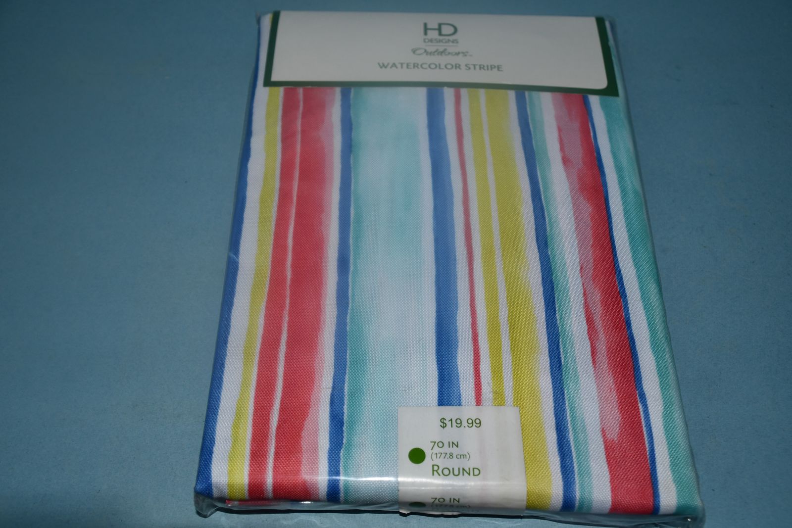 NEW ~ "WATERCOLOR STRIPE" TABLECLOTH ~ 70"  ROUND ~ 100% POLYESTER ~ PRETTY!