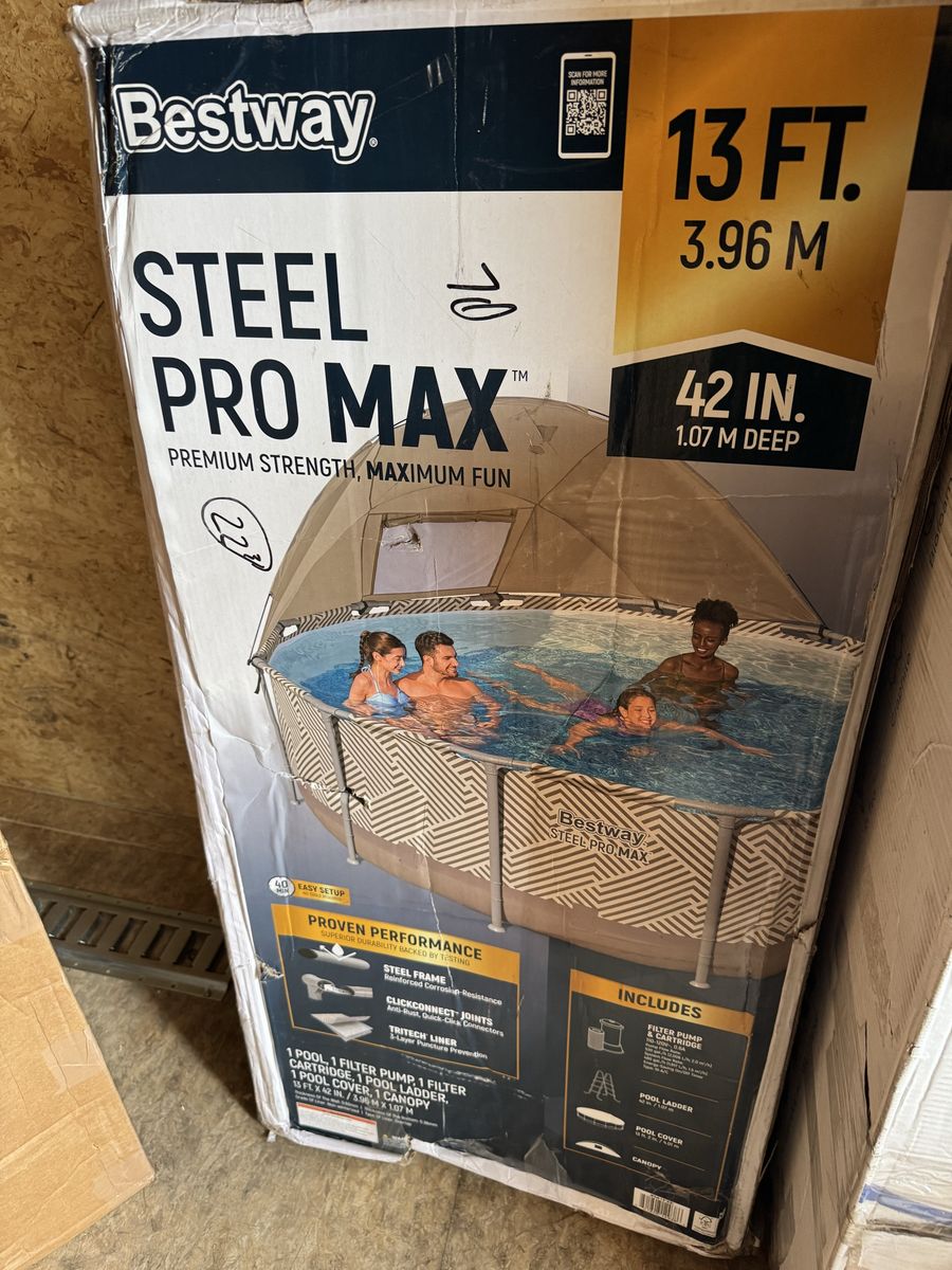 Bestway Steel Pro MAX 13'x42" Above Ground Pool Set w/ Canopy, Filter Pump, Ladder, Cover, Taupe