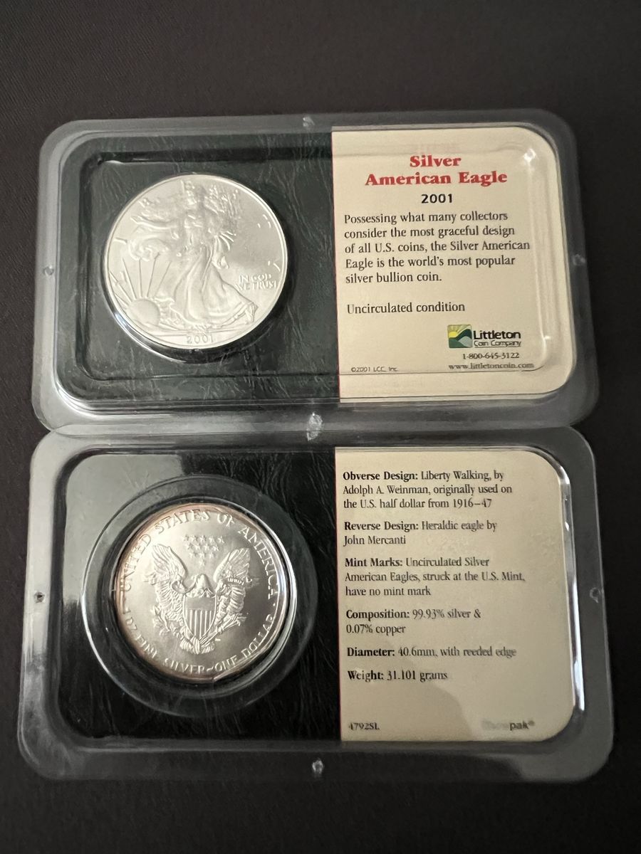 2001 Silver American Eagle Coin - Uncirculated Littleton Coin Co. Bullion - 1 oz .999 Silver