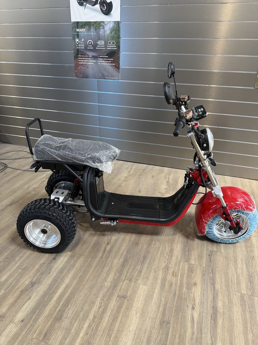 New 3-Wheel Electric Scooter Trike with Dual Seat and Backrest - Red