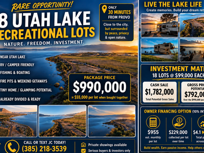 RARE INVESTMENT OPPORTUNITY – 18 UTAH LAKE RECREATIONAL LOTS