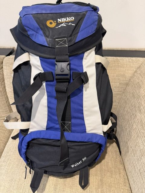 Nikko Walker 50 Backpack - Blue/Black/White Hiking Pack - Very Lightly Used