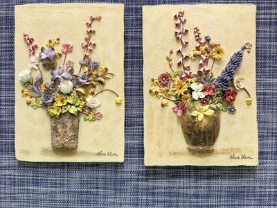 Beautiful and unique Pair of Cheri Blum 3D Resin Floral Wall Art Plaques