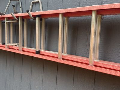 14 foot Extension Ladder, Orange Fiberglass - Used, Good Condition