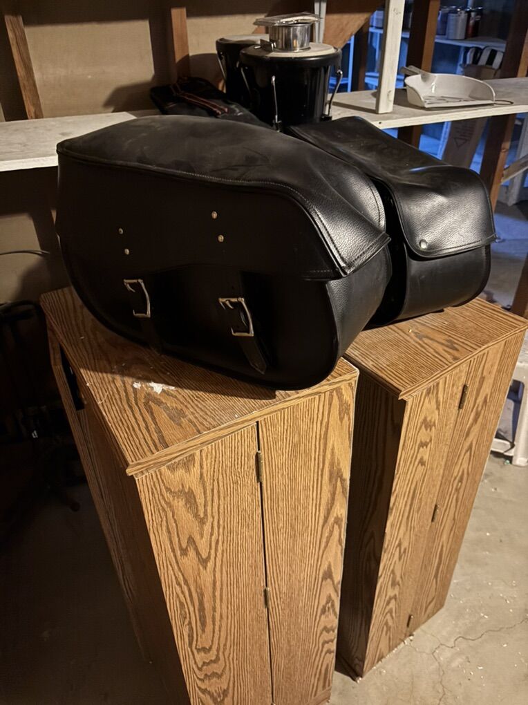 two Sets Of motorcycle Leather Saddle Bags