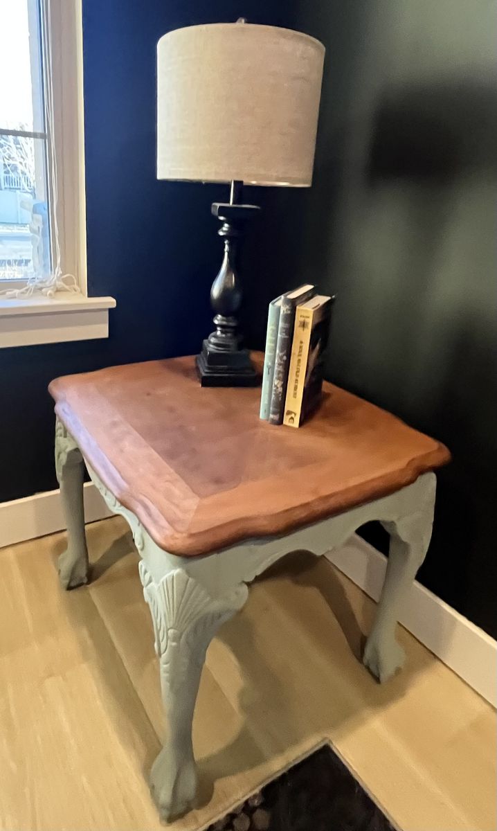 Solid Wood Vintage End Table, Refinished Top