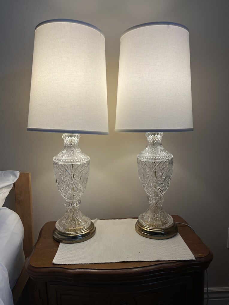 Pair Of Vintage Crystal Table Lamps