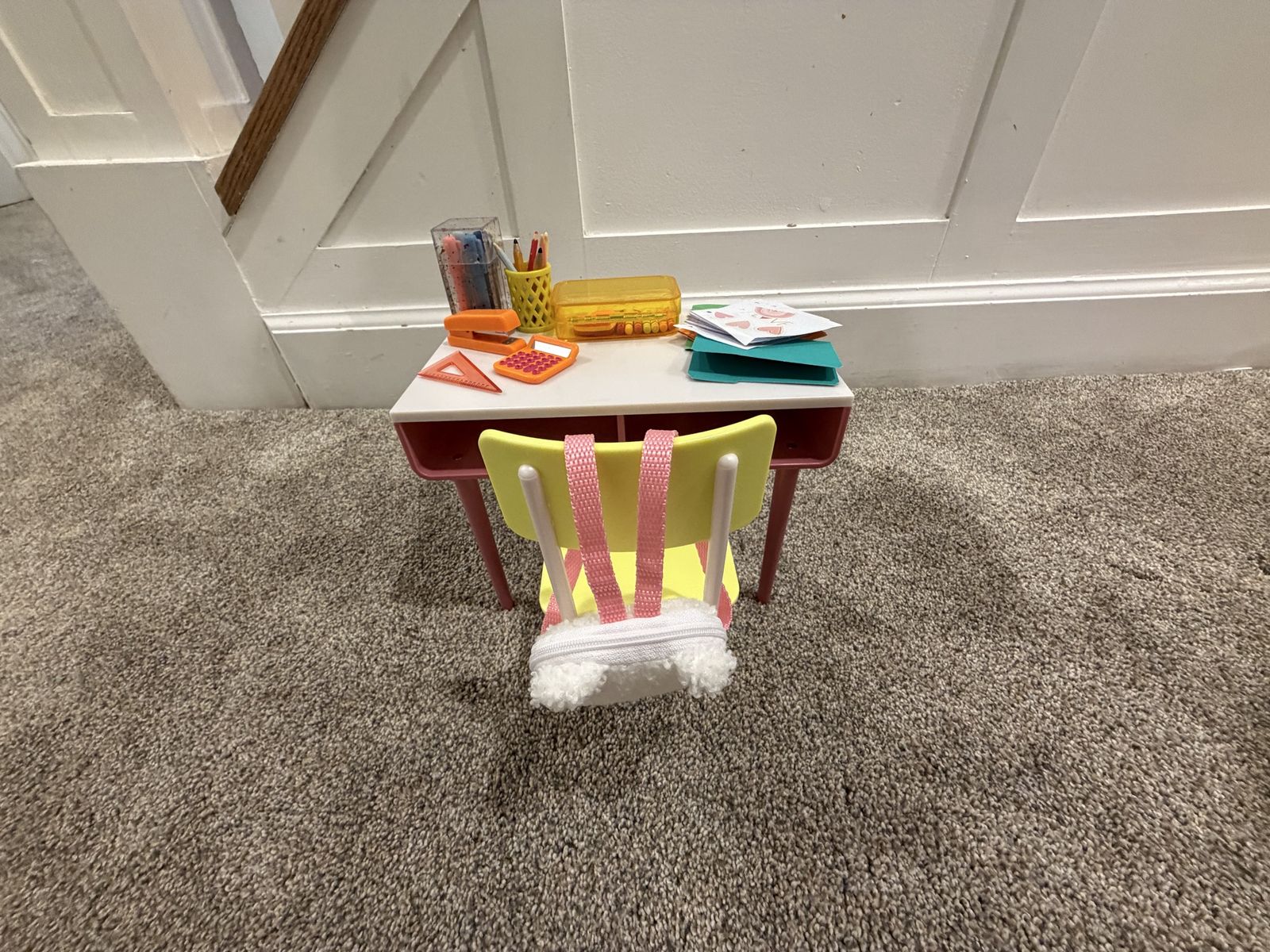 Our Generation (Target) Doll School Desk and Chair Set with Miniature School Supplies and Backpack