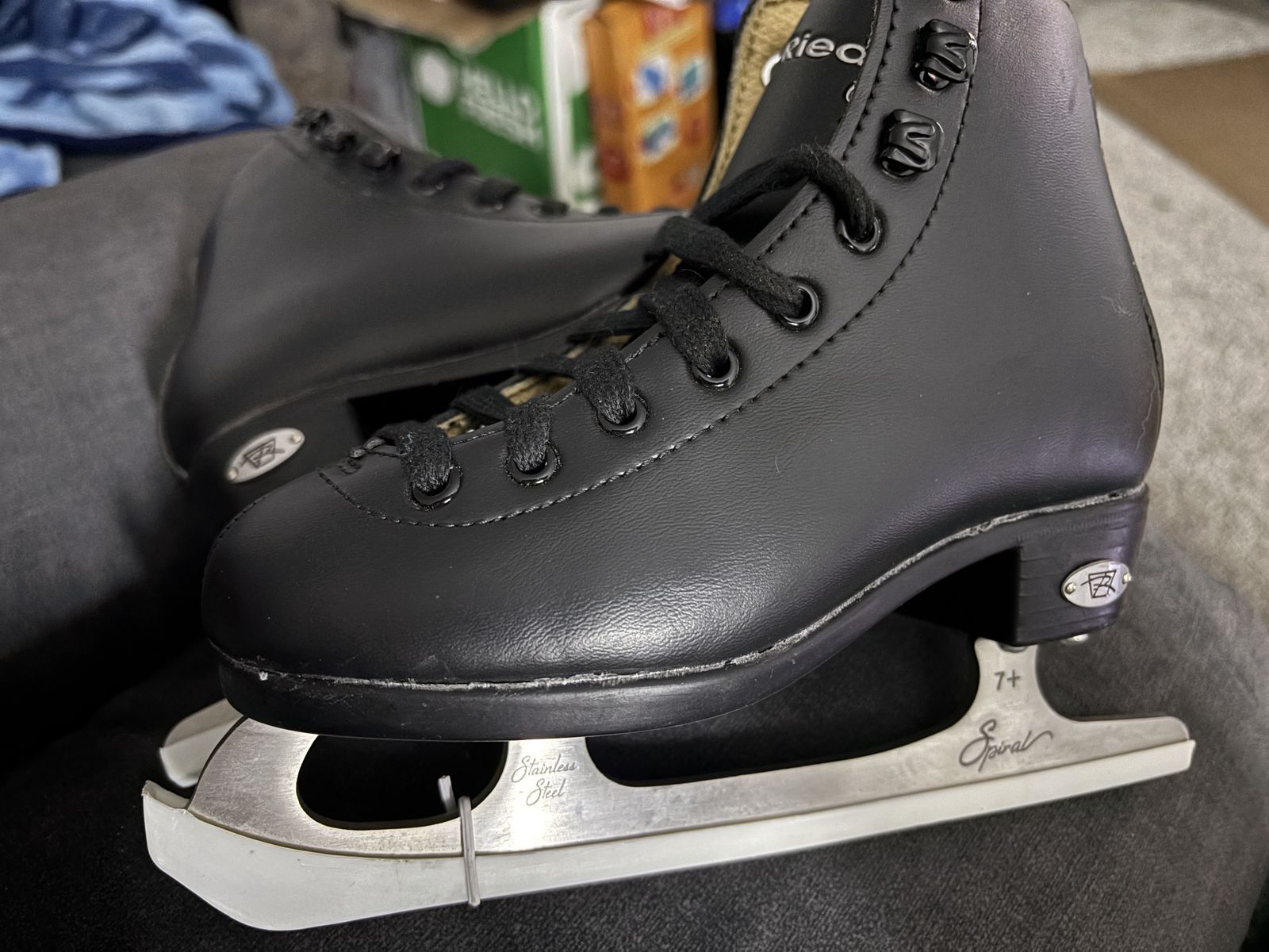 $+ Riedell Opal Ice Skates Boys size J12 with Stainless Steel Spiral Blade