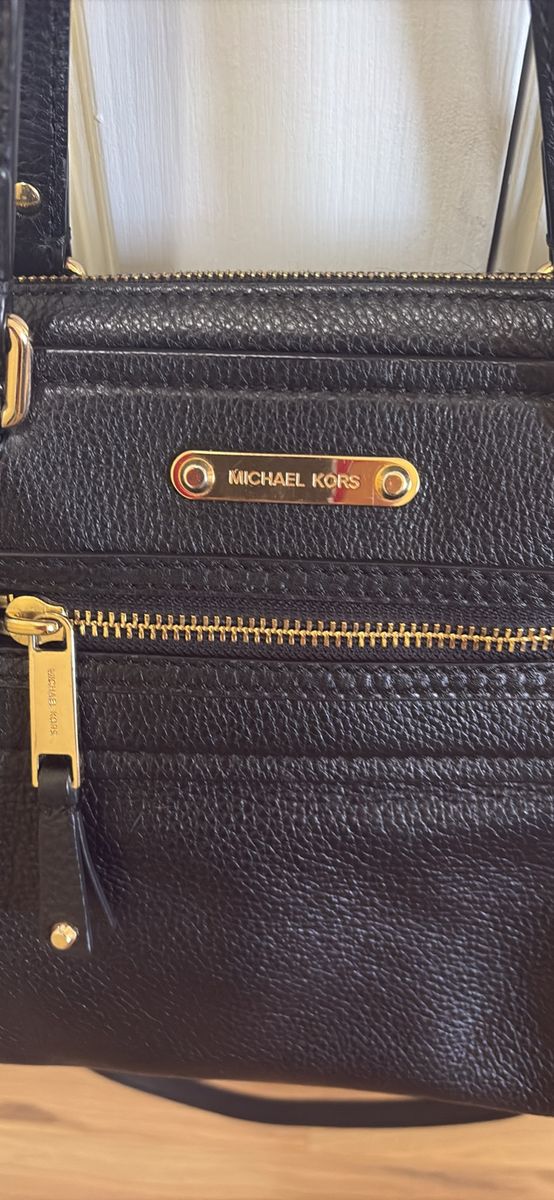 Michael Kors Black Pebbled Leather Satchel Shoulder Bag with Gold Hardware