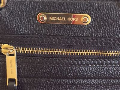 Michael Kors Black Pebbled Leather Satchel Shoulder Bag with Gold Hardware