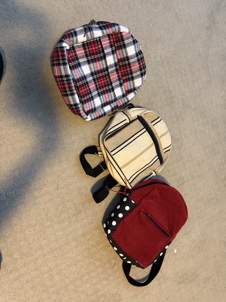 Mini backpacks from up cycled fabrics