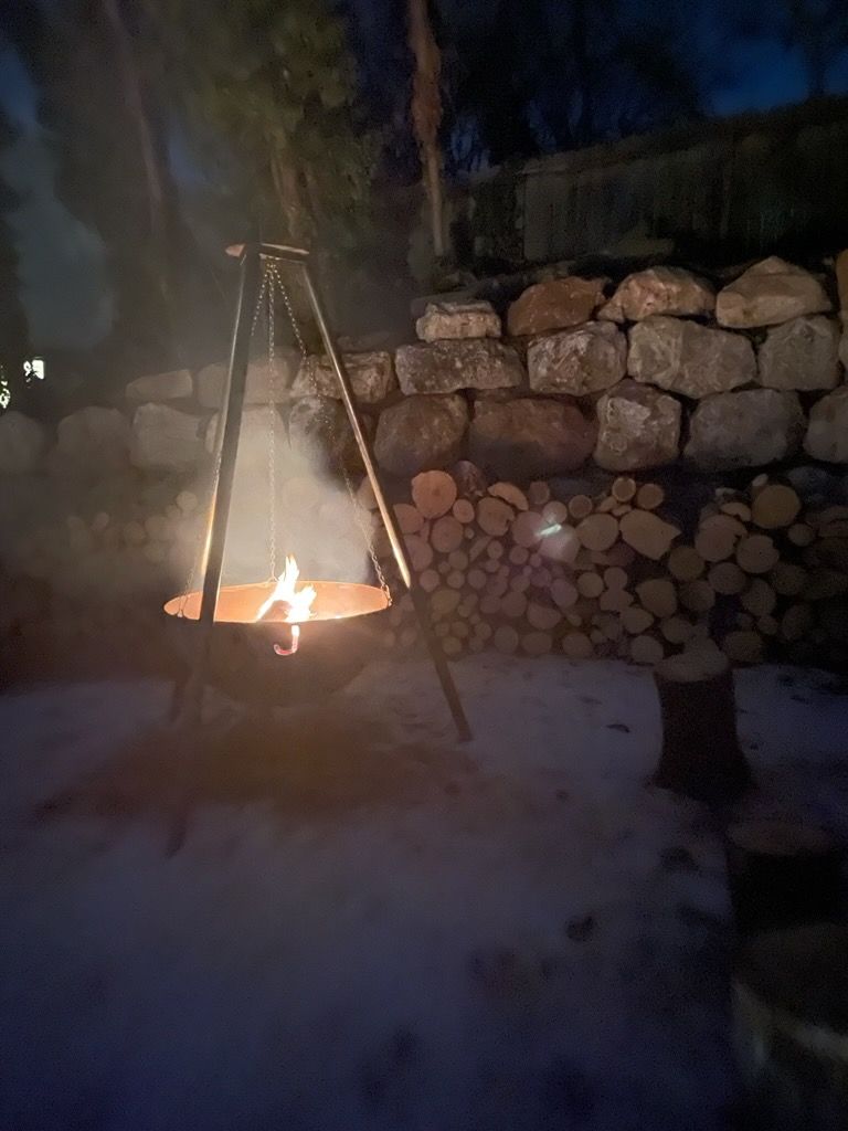 Custom fabrication, custom metal railing and hanging cauldron fire pits