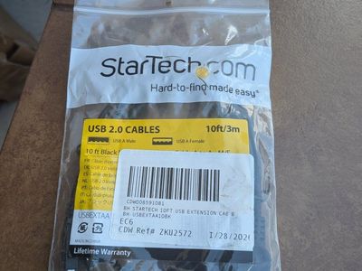 C2G 10ft DisplayPort M-M Black Cable #44402 & StarTech USB 2.0 10ft Extension Cable