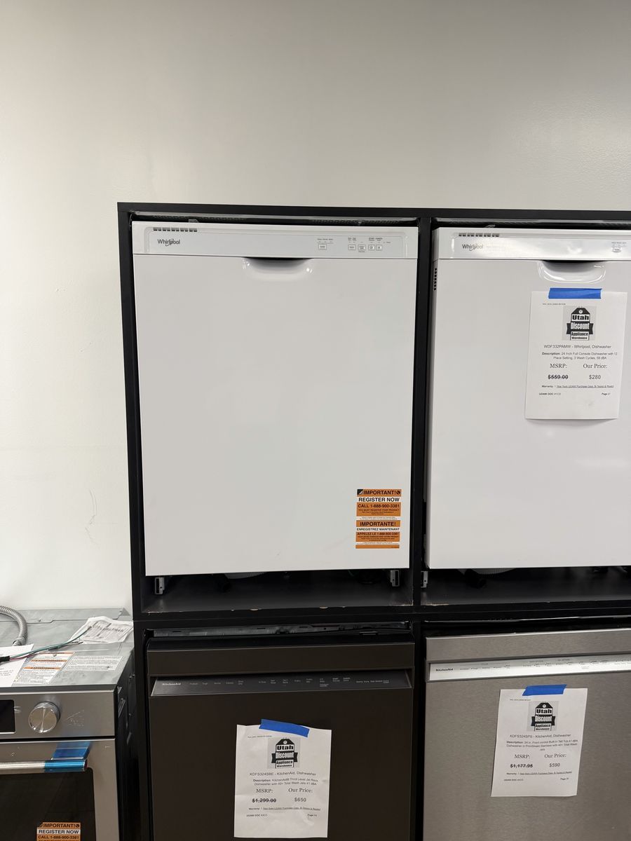 NEW WHIRLPOOL WHITE FRONT CONTROL DISHWASHER