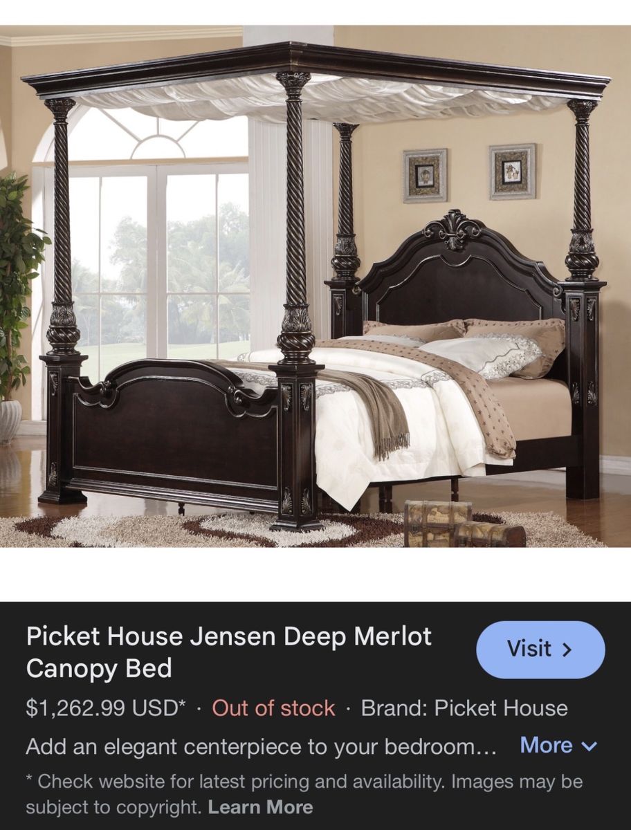 Solid wood canopy queen bed frame