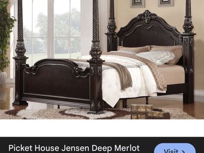 Solid wood canopy queen bed frame