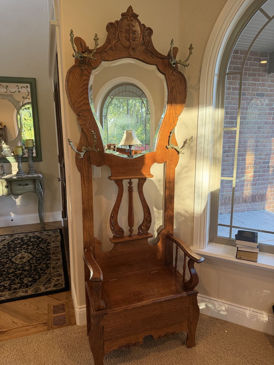Solid oak hall tree