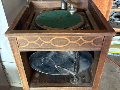 Antique Edison Phonograph Player in Wood Cabinet - Vintage Record Player Collector's Item