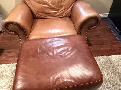 Leather Brown Lounge Chair with Ottoman