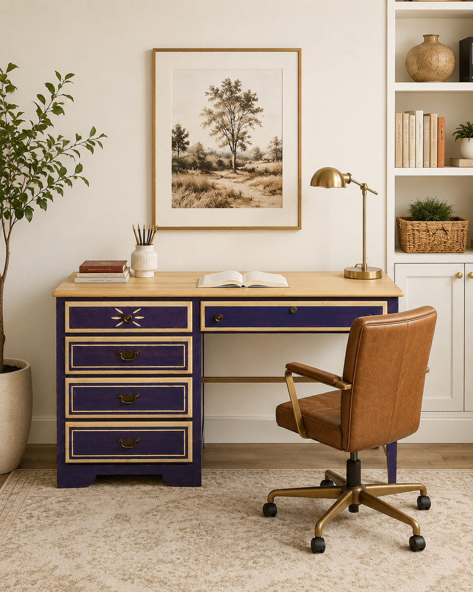 Solid Wood Writing Desk | Custom Indigo Finish | 48" Wide