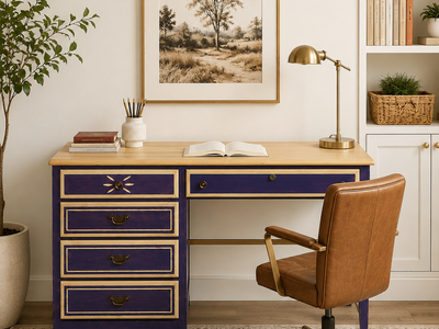 Solid Wood Writing Desk | Custom Indigo Finish | 48" Wide