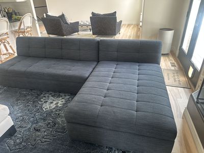 West Elm Love Seat and Chase. Crate and barrel ottoman