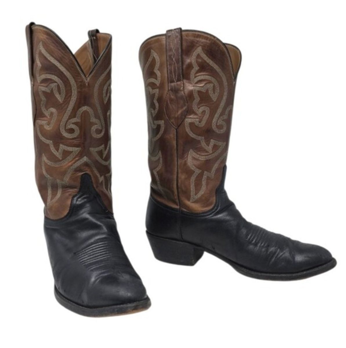 Lucchese Handmade Classic Black & Brown Leather Western Cowboy Boots Men's 10D