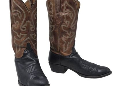 Lucchese Handmade Classic Black & Brown Leather Western Cowboy Boots Men's 10D