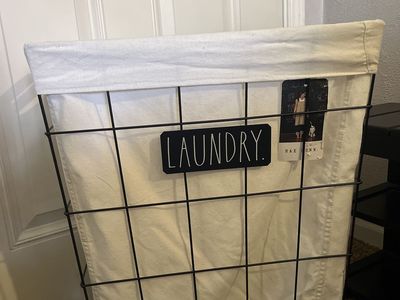 Rae Dunn Rolling Metal Wire Laundry Hamper Cart with Fabric Liner