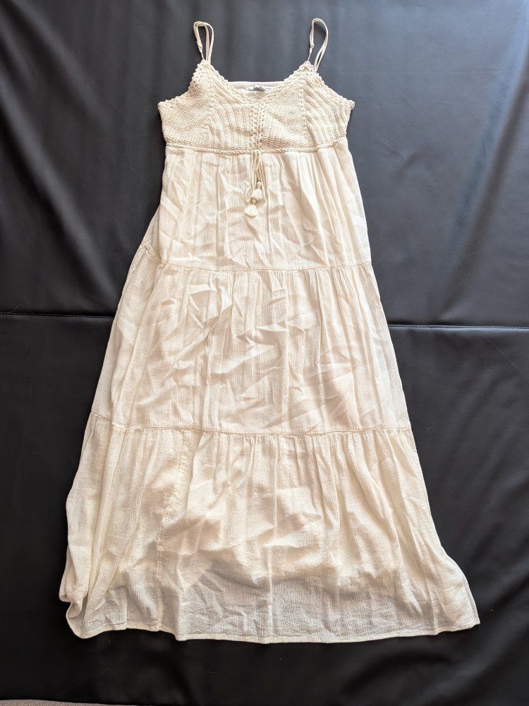 American Eagle Outfitters Women's Cream Crochet Tiered Maxi Dress Size L