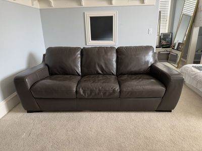 Dark Grey Leather 3-Seater Sofa with Contrast Stitching