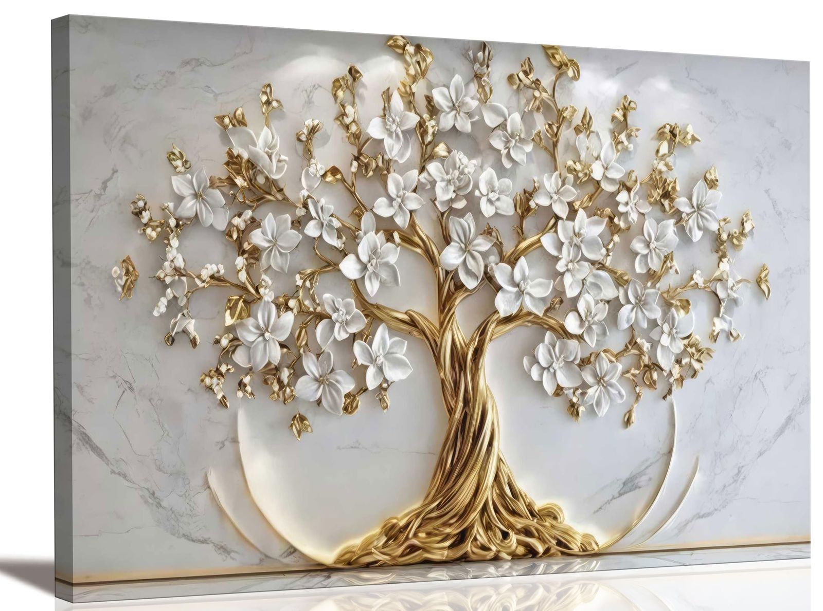 NEW 40x20 Tree of Life Canvas Wall Art Gold White Flowers Wall Decor Picture Natural Landscape
