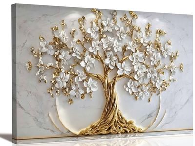 NEW 40x20 Tree of Life Canvas Wall Art Gold White Flowers Wall Decor Picture Natural Landscape
