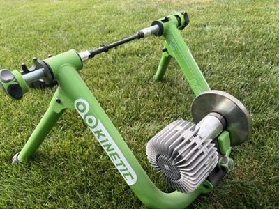 Kinetic Road Machine Smart Control Bike Trainer Green w/ Front Wheel Block