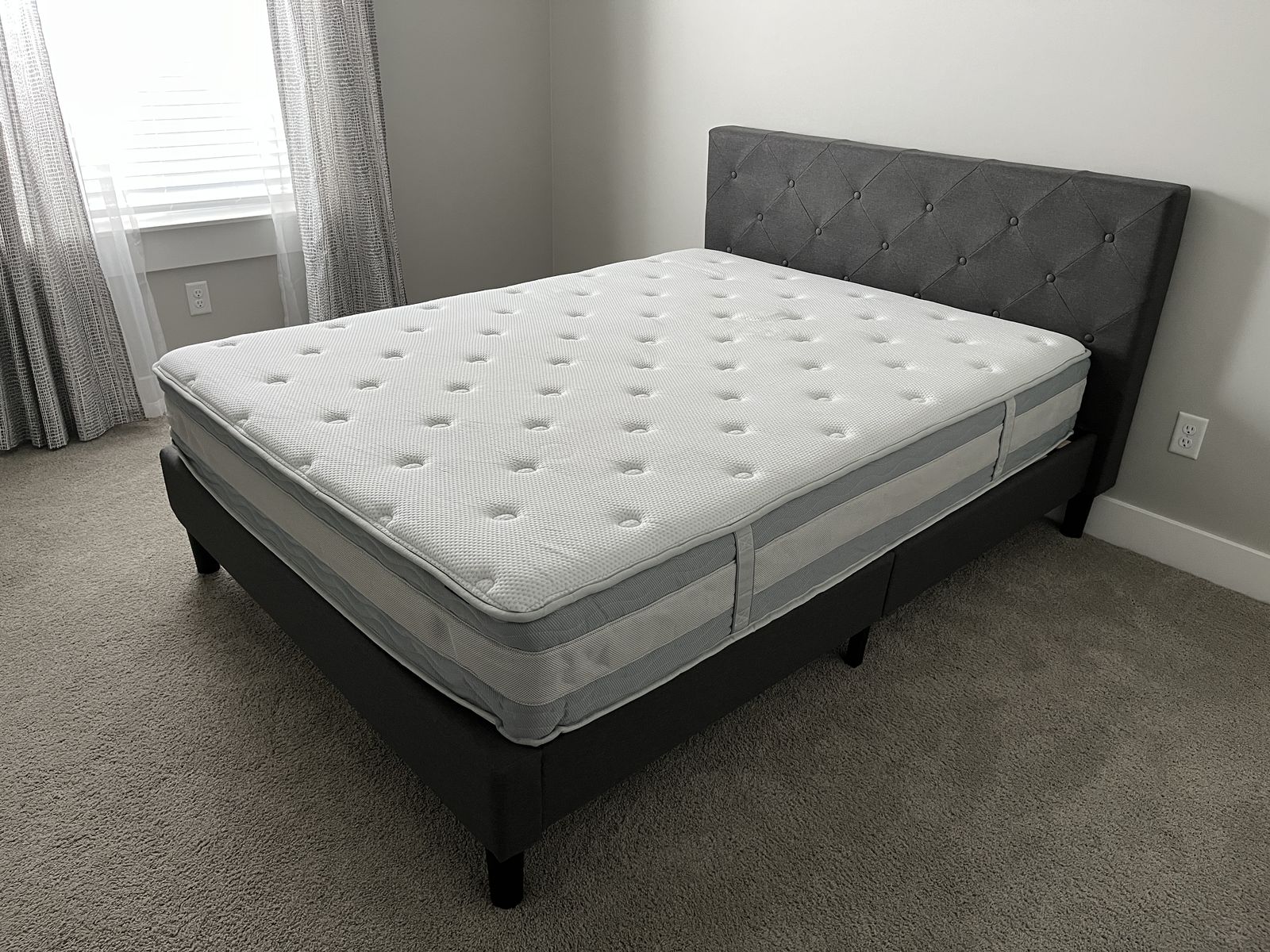 Upholstered Platform Bed Frame and Mattress - Queen