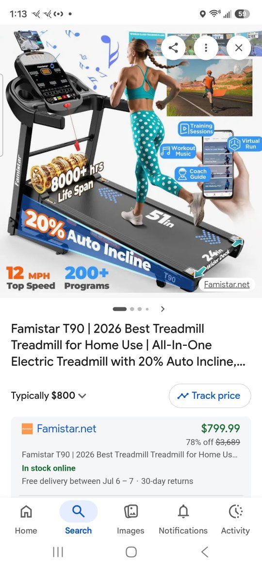 T90 Electric Treadmill - 20% Auto Incline,