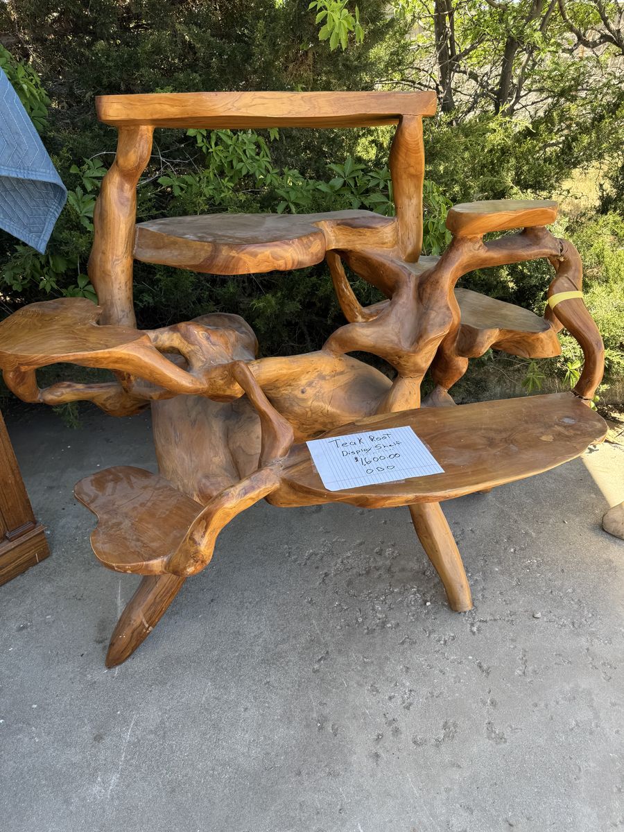 Unique Teak Root Display Shelf - Multi-Tiered Organic Design, Natural Wood Finish