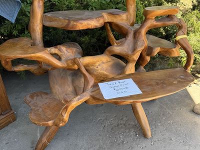 Unique Teak Root Display Shelf - Multi-Tiered Organic Design, Natural Wood Finish