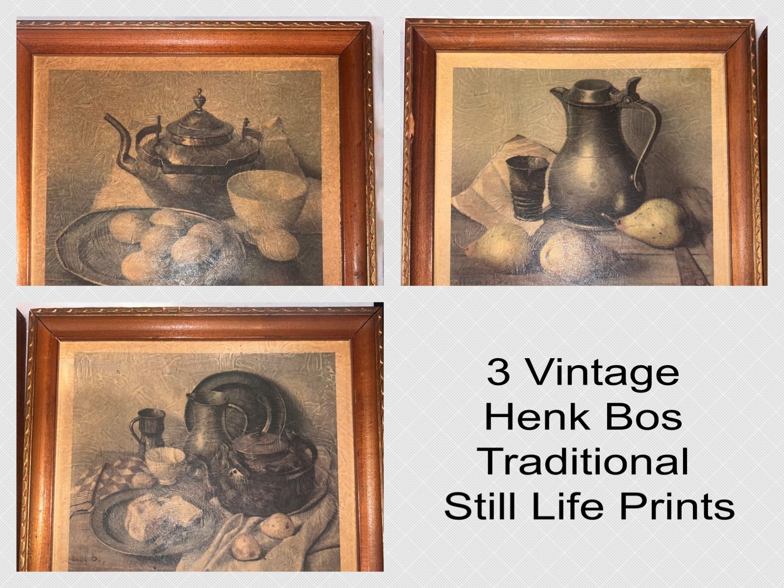Vintage Henk Bos Framed Still Life Prints – Set of 5