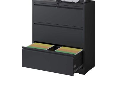 Sleek Modern 3-Drawer Lateral Filing Cabinet - Black Metal