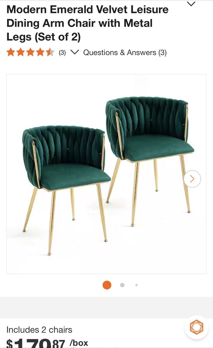 Modern Emerald Velvet Leisure Dining Arm Chair with Gold Metal Legs (Set of 4)