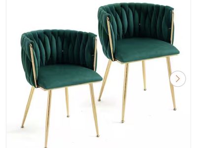 Modern Emerald Velvet Leisure Dining Arm Chair with Gold Metal Legs (Set of 4)